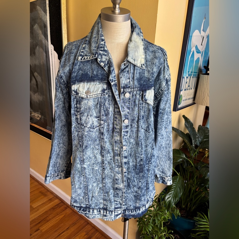 music art fashion acid washed denim jacket